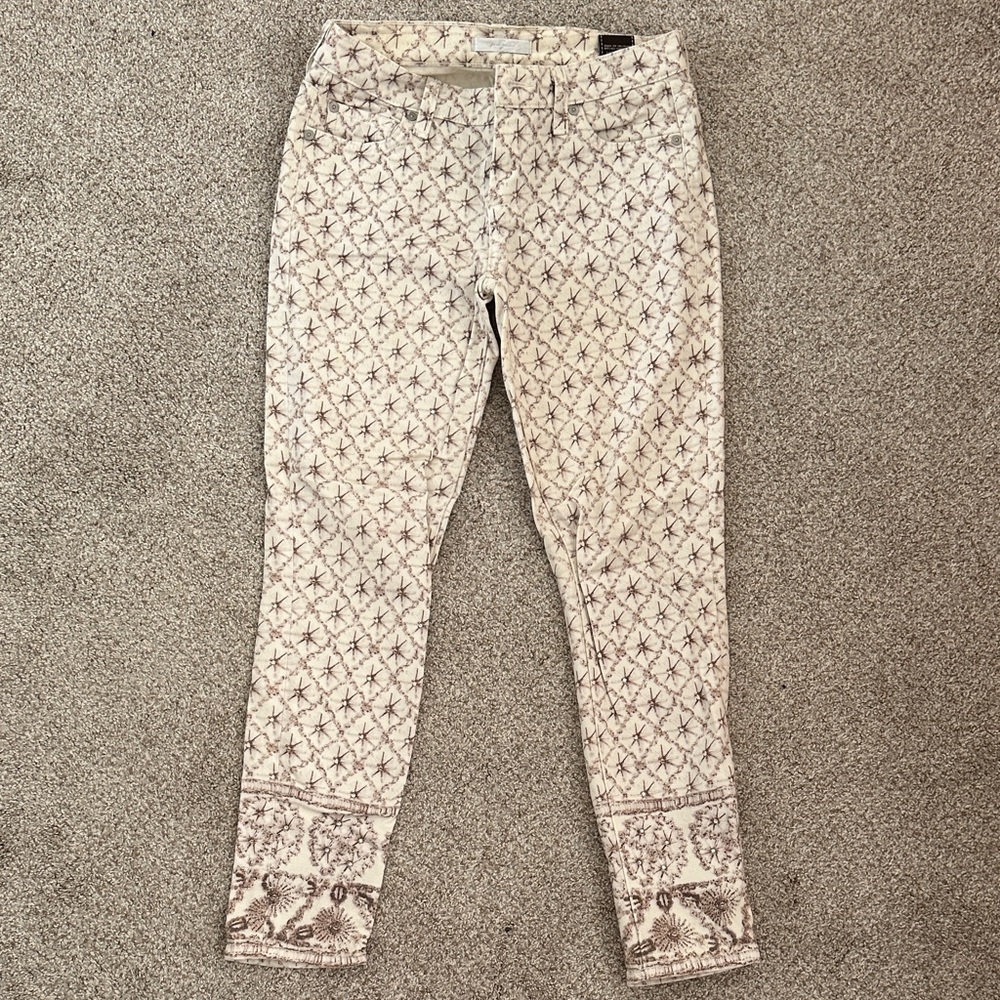 For All Mankind Patterned Beige and White Fitted Pants